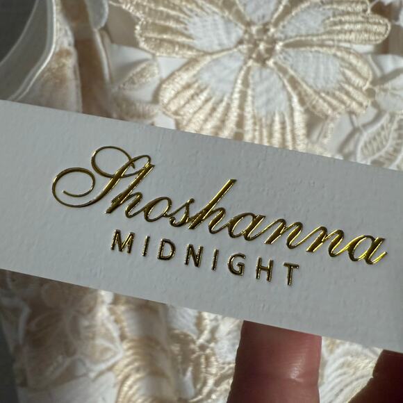 Shoshanna Ivory Gold Sleeveless Floral Lace Midi Cocktail Dress Size 10 - Picture 13 of 13